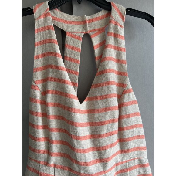 Banana Republic Dress 10 Coral Striped Linen Blend A-Line Halter Sleeveless - Picture 2 of 13